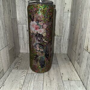 Glitter Floral Moon Face Dream catcher Tumbler with Lid